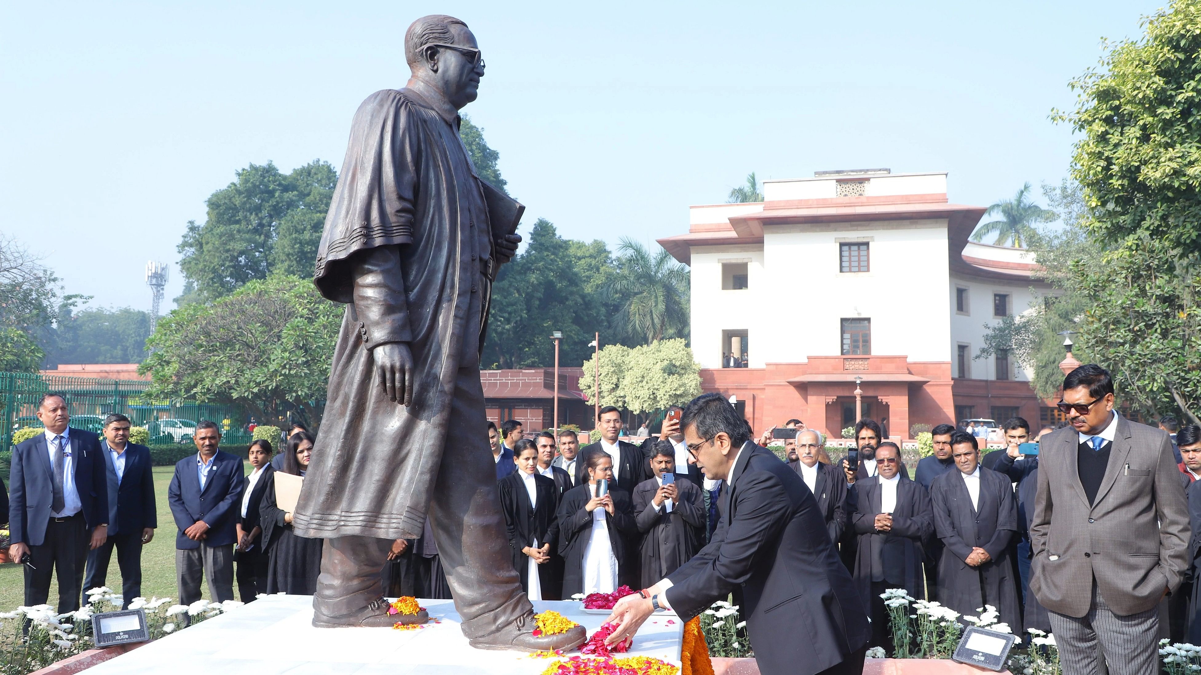 <div class="paragraphs"><p>Chief Justice of India DY Chandrachud pays tribute to BR Ambedkar on his death anniversary, at Supreme Court.</p></div>