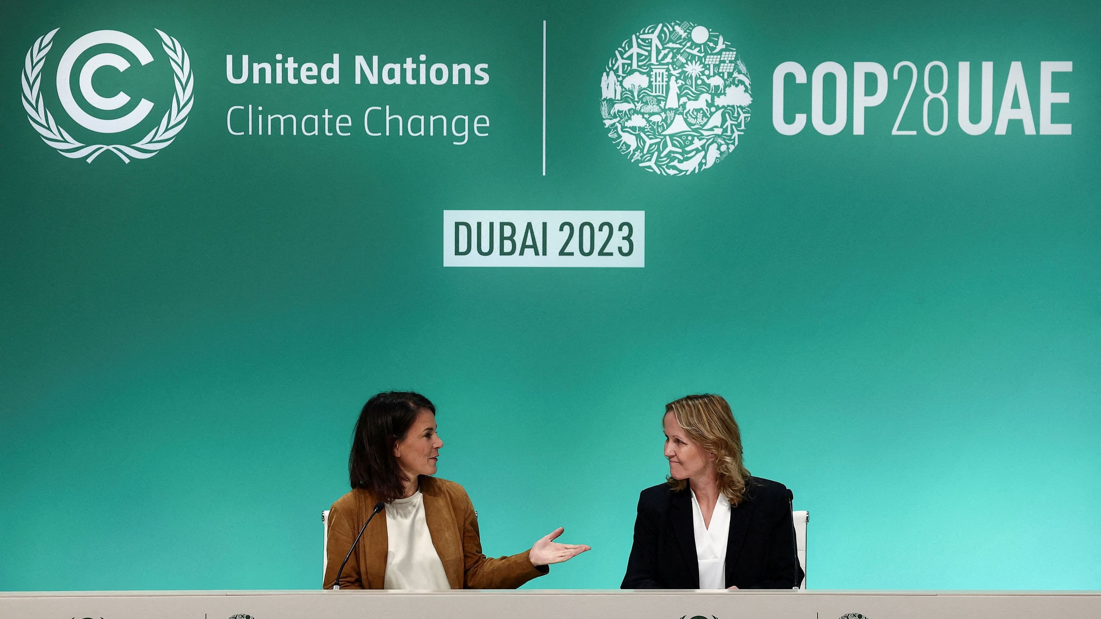<div class="paragraphs"><p>Germany's Foreign Minister Annalena Baerbock and Environment Minister Steffi Lemke attend a press conference, on the sidelines of the United Nations Climate Change Conference COP28, in Dubai, United Arab Emirates.</p></div>