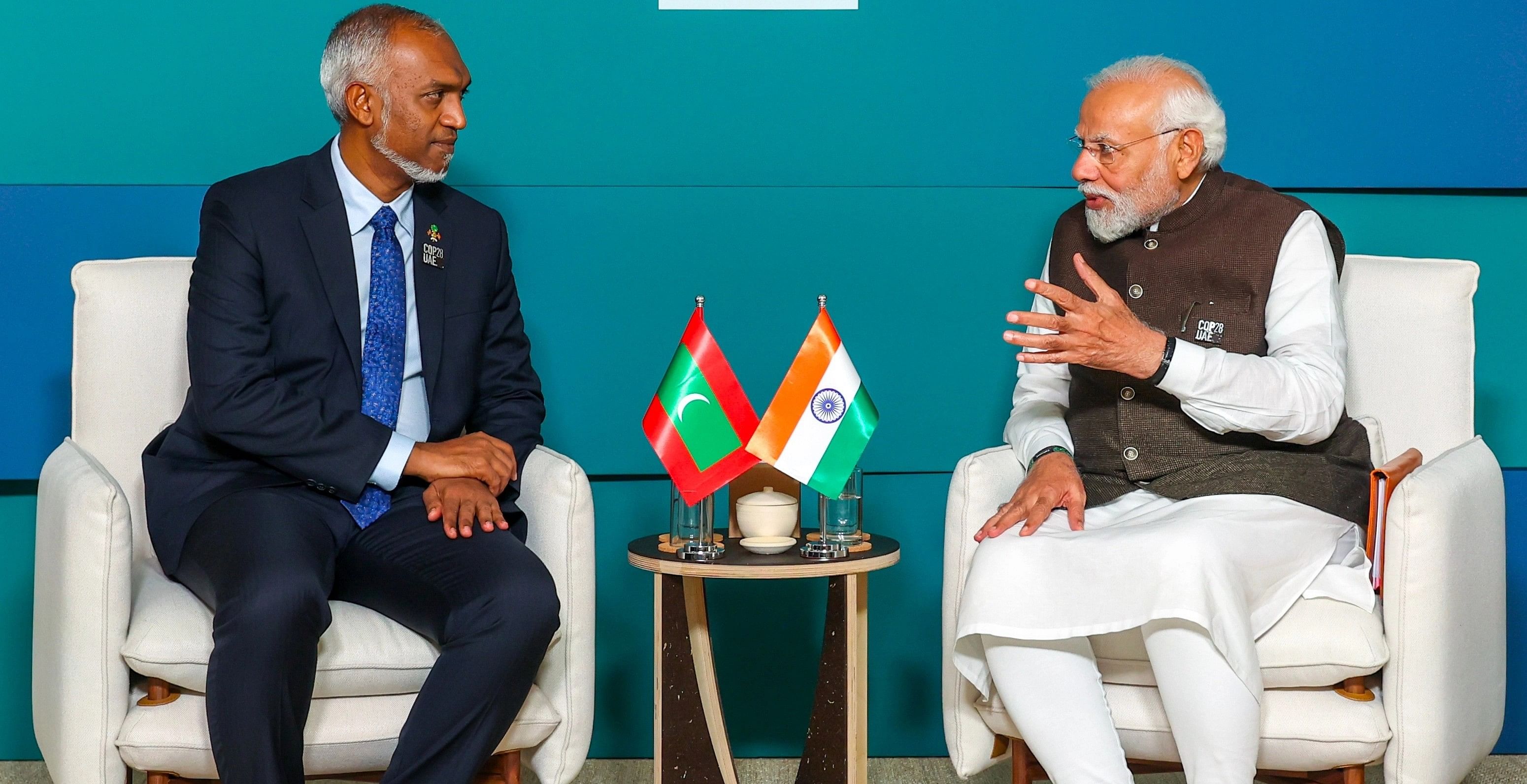 <div class="paragraphs"><p>Prime Minister Narendra Modi with newly-elected Maldivian President Mohamed Muizzu.&nbsp;</p></div>