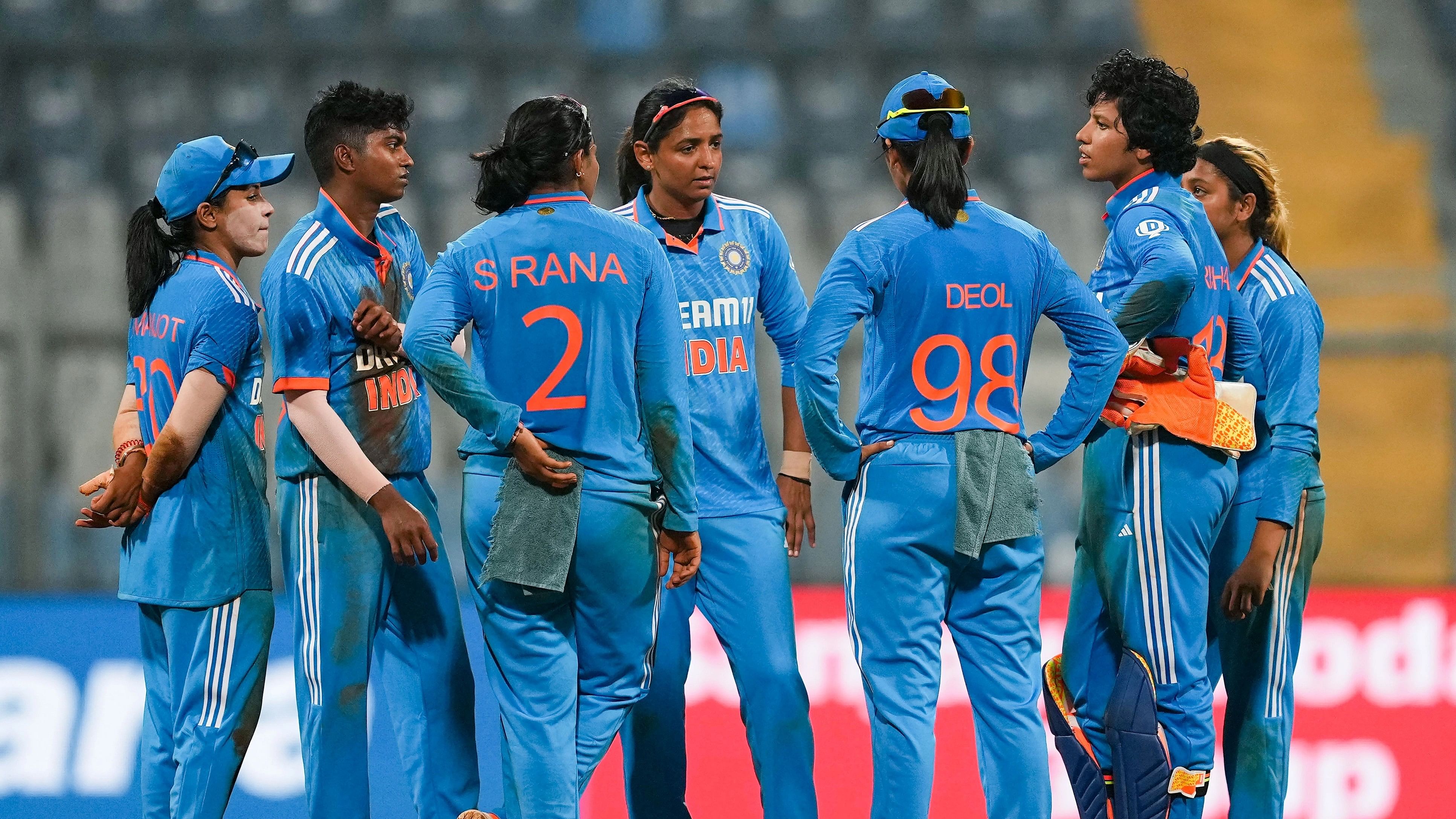 <div class="paragraphs"><p>Indian bowler Pooja Vastrakar with teammates celebrates the wicket of Australian batter Beth Mooney during the first ODI cricket match between India-W and Australia-W at the Wankhede stadium in Mumbai, Thursday, Dec. 28, 2023.  </p></div>