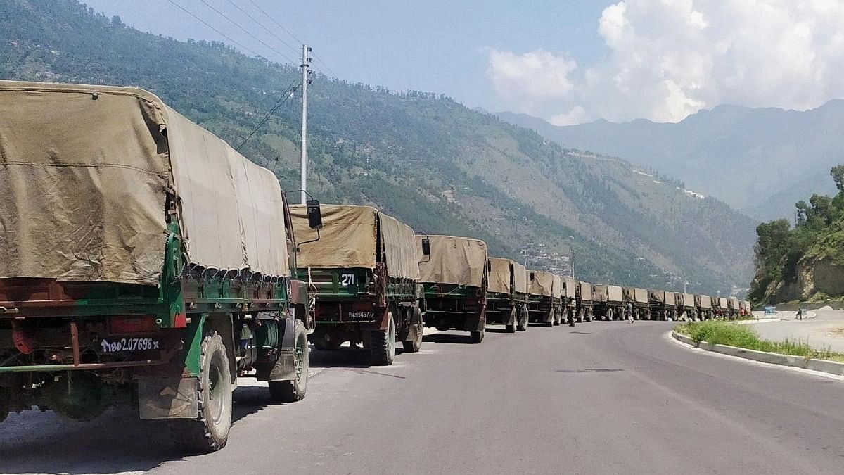<div class="paragraphs"><p>rmy vehicles move towards Ladakh on the Manali-Leh Highway.&nbsp;</p></div>