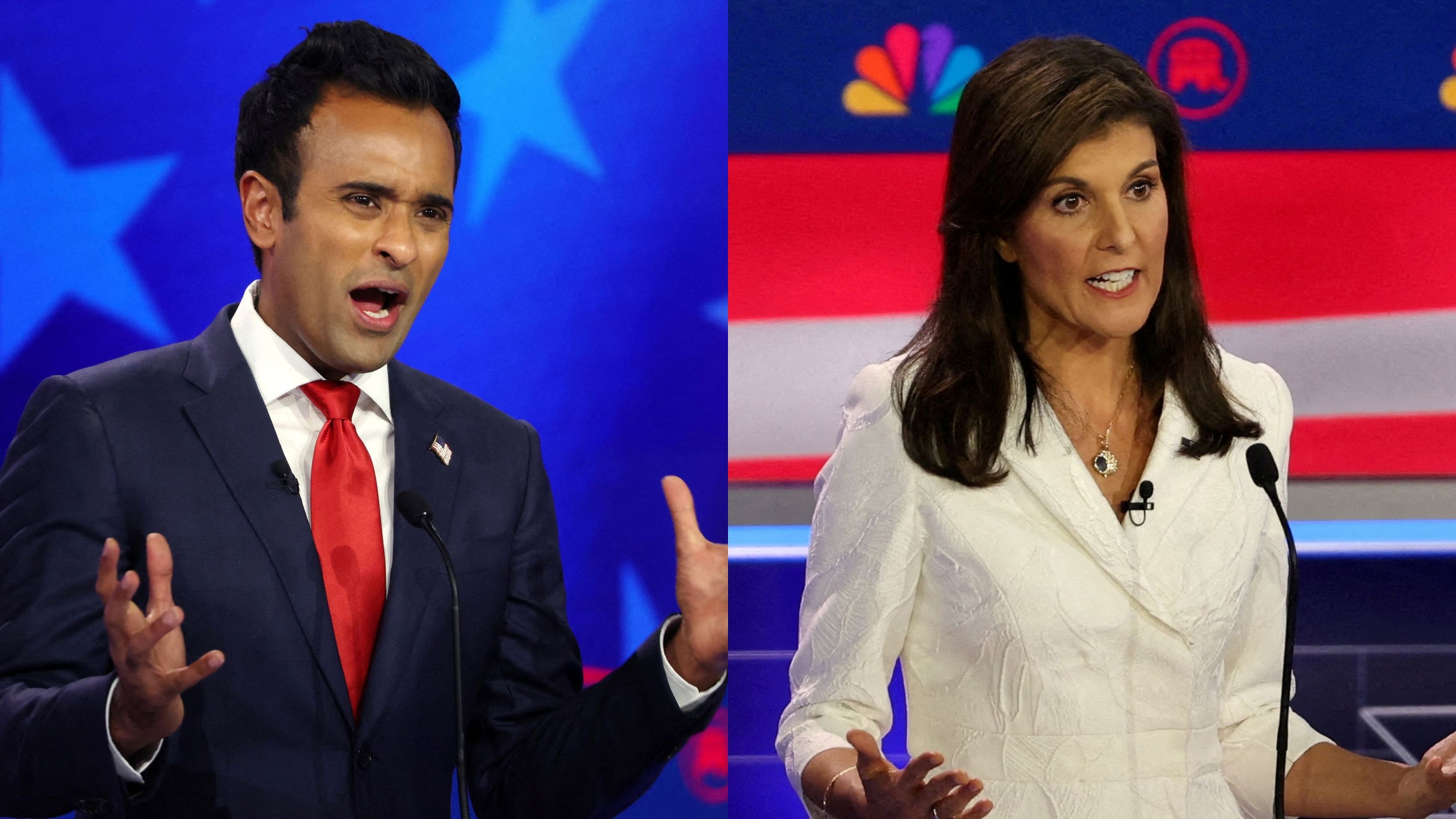 <div class="paragraphs"><p>Indian-American presidential hopefuls Vivek Ramaswamy (L) and&nbsp;Nikki Haley (R).</p></div>