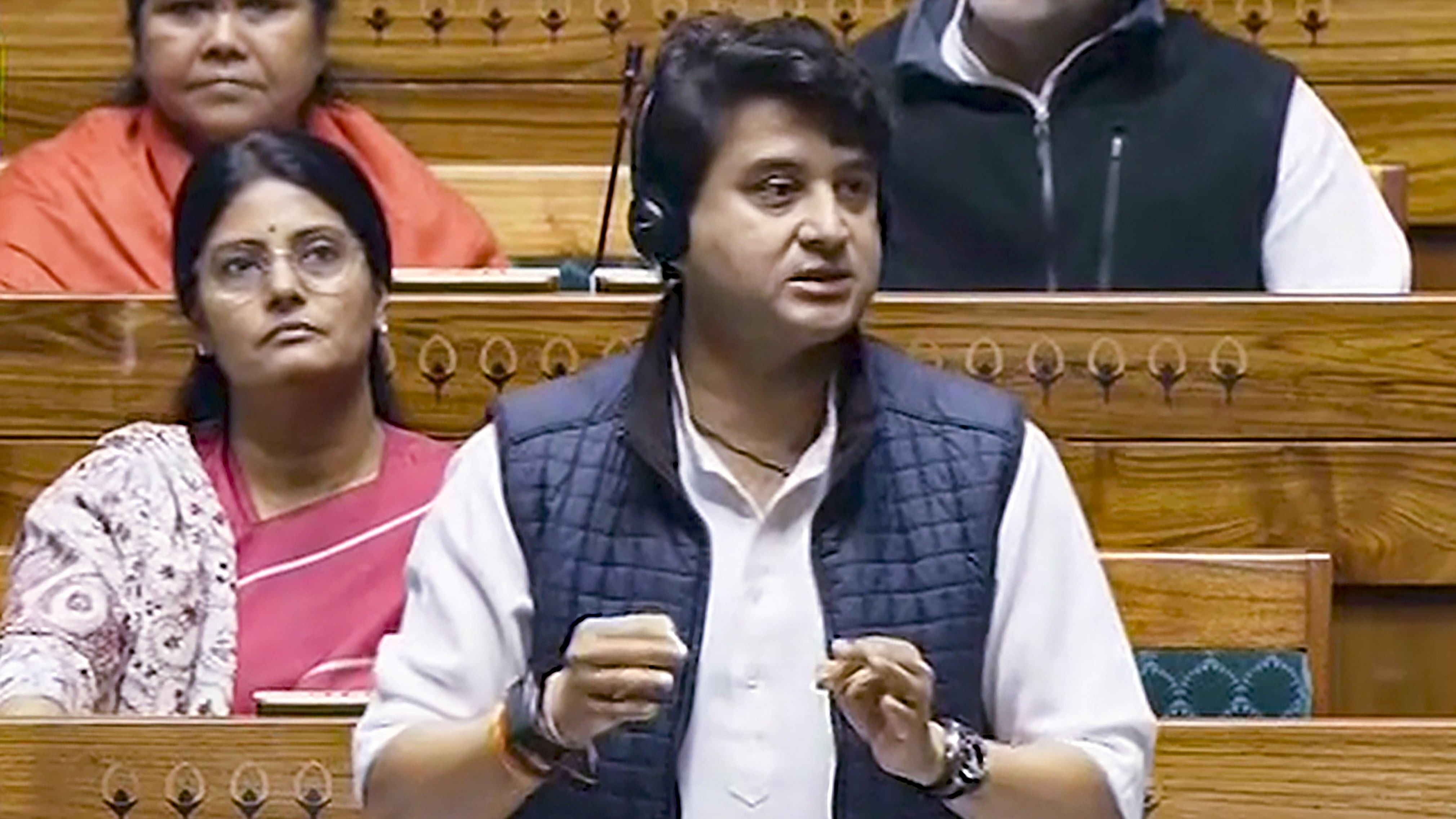 <div class="paragraphs"><p>Union Minister Jyotiraditya Scindia speaks in the Lok Sabha during the Winter session of Parliament, in New Delhi, Thursday, Dec. 7, 2023. (</p></div>