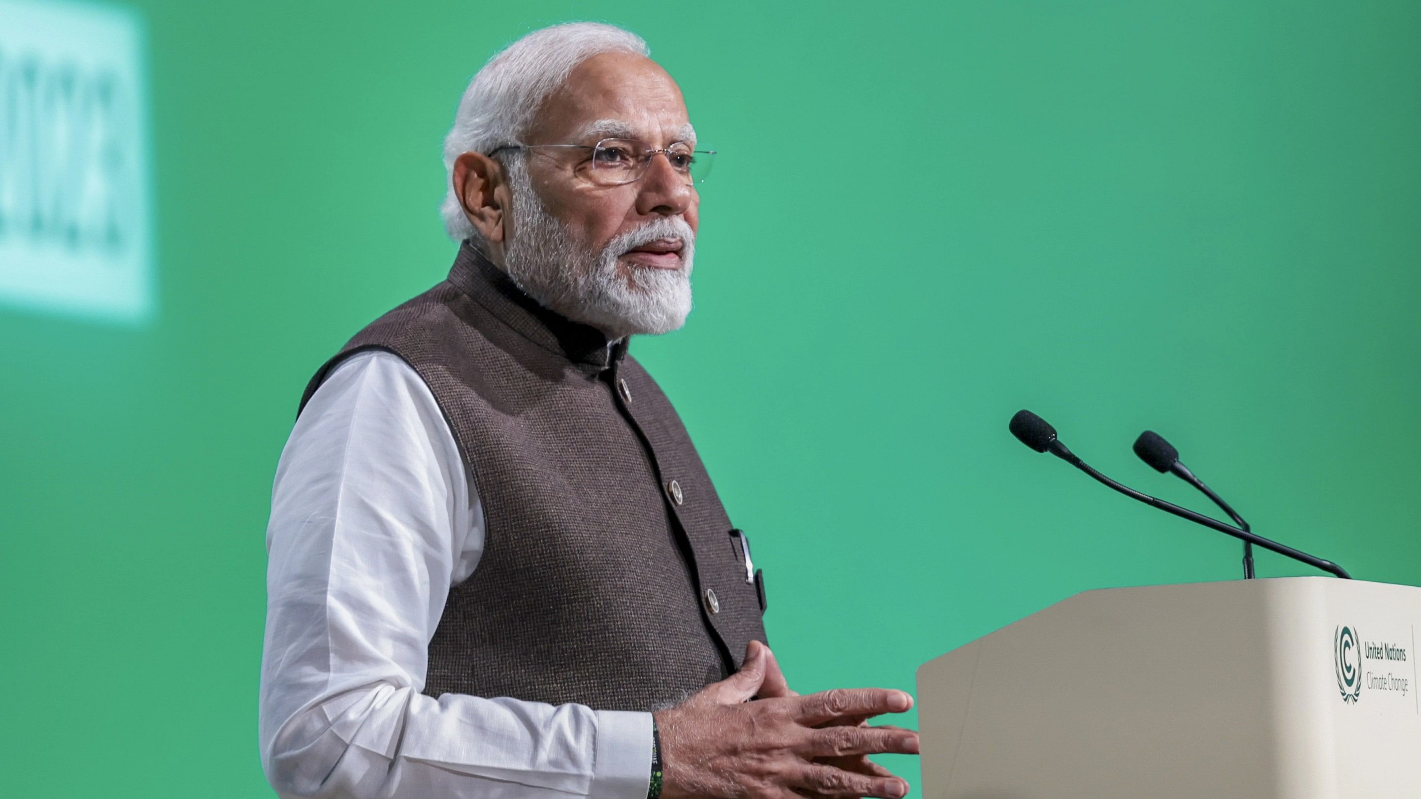 <div class="paragraphs"><p> Prime Minister Narendra Modi speaks during the opening of a high-level segment for Heads of States at the COP28, in Dubai.</p></div>