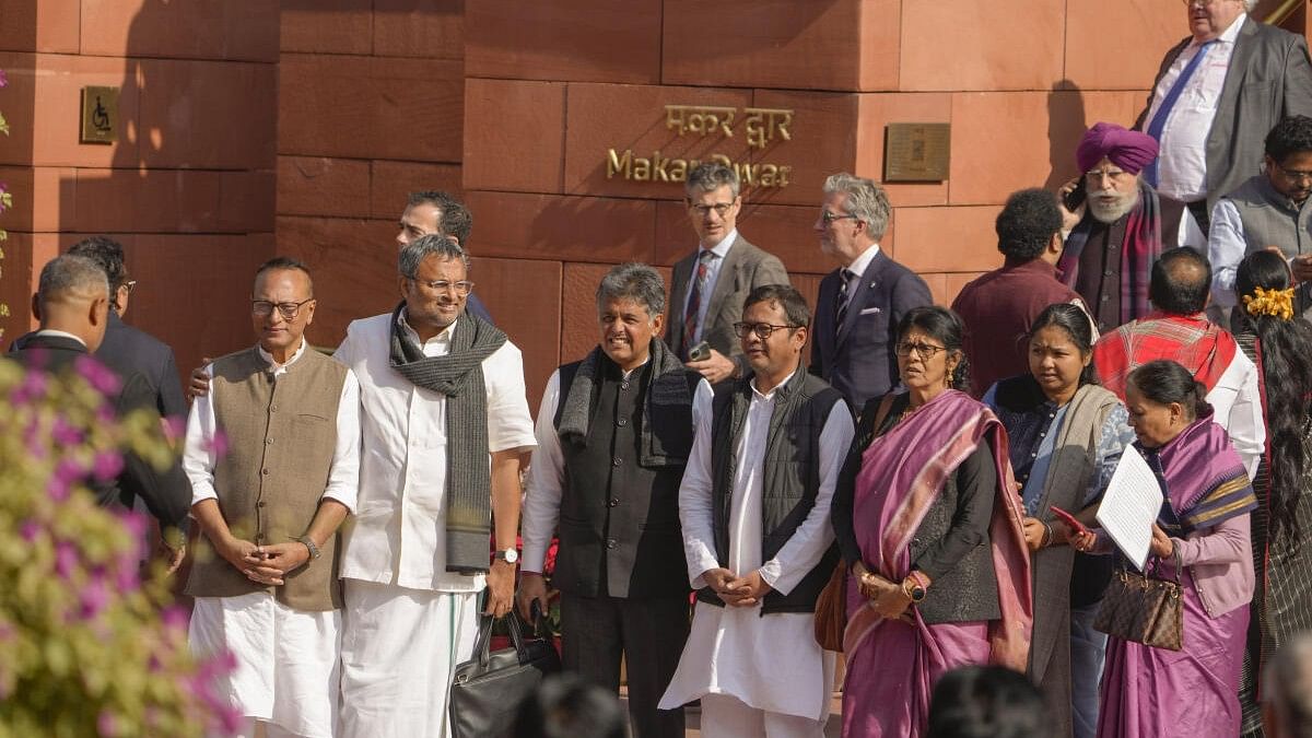 <div class="paragraphs"><p>Suspended opposition MPs during the Winter session of Parliament, in New Delhi.</p></div>