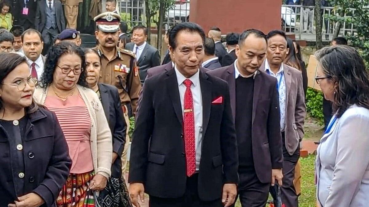 <div class="paragraphs"><p>Zoram People's Movement (ZPM) leader Lalduhoma arrives to take oath as the Chief Minister of Mizoram, in Aizawl, Friday, Dec. 8, 2023.</p></div>