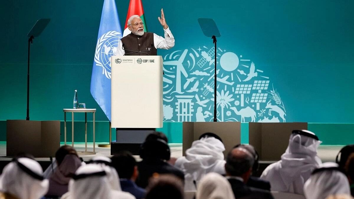 <div class="paragraphs"><p>Prime Minister Narendra Modi delivers a national statement at the World Climate Action Summit during the United Nations Climate Change Conference (COP28) in Dubai, United Arab Emirates, December 1, 2023.</p></div>