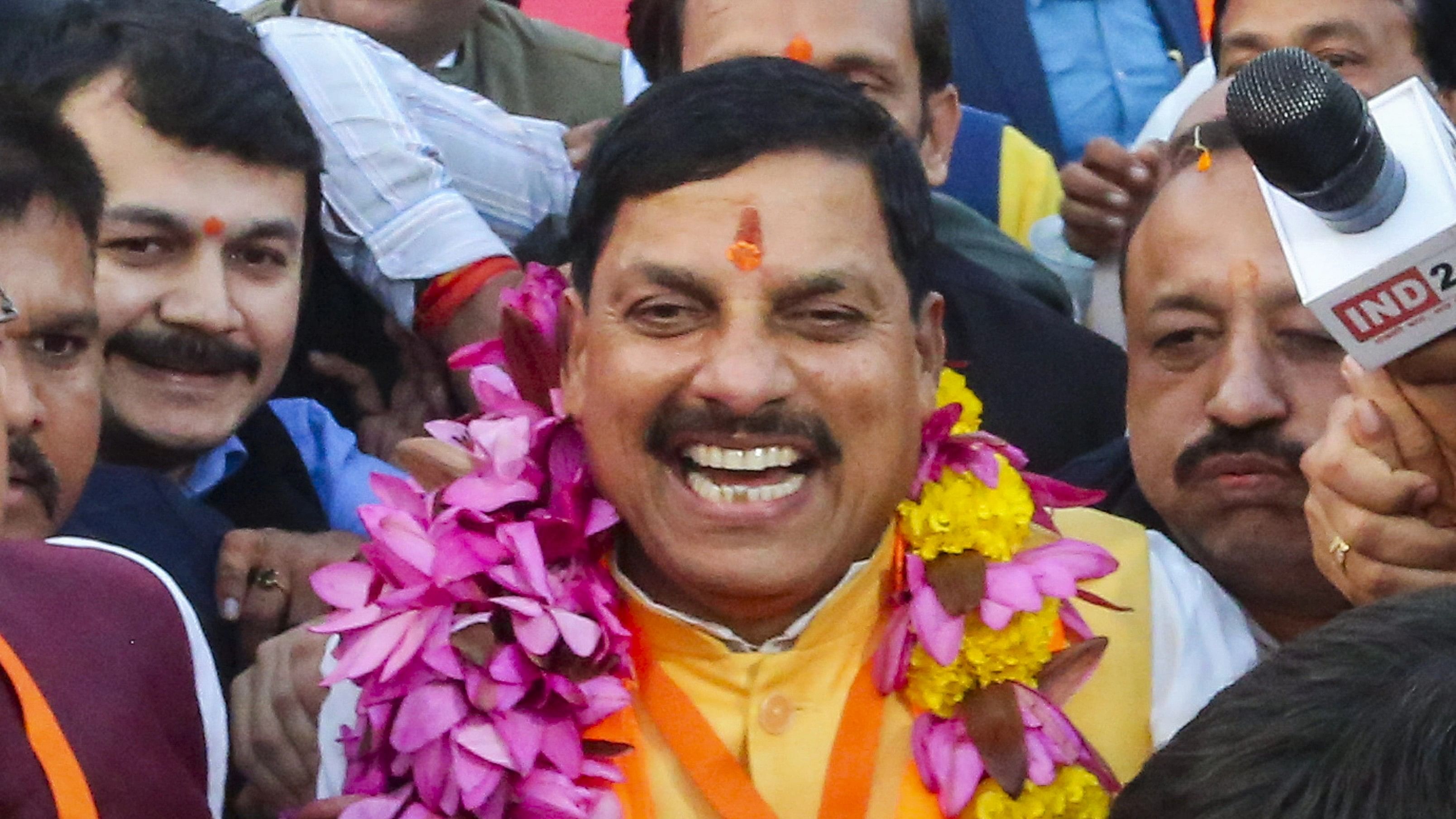 <div class="paragraphs"><p>BJP MLA Mohan Yadav after being elected as the leader of the state legislative party, in Bhopal, Monday, Dec. 11, 2023.</p></div>