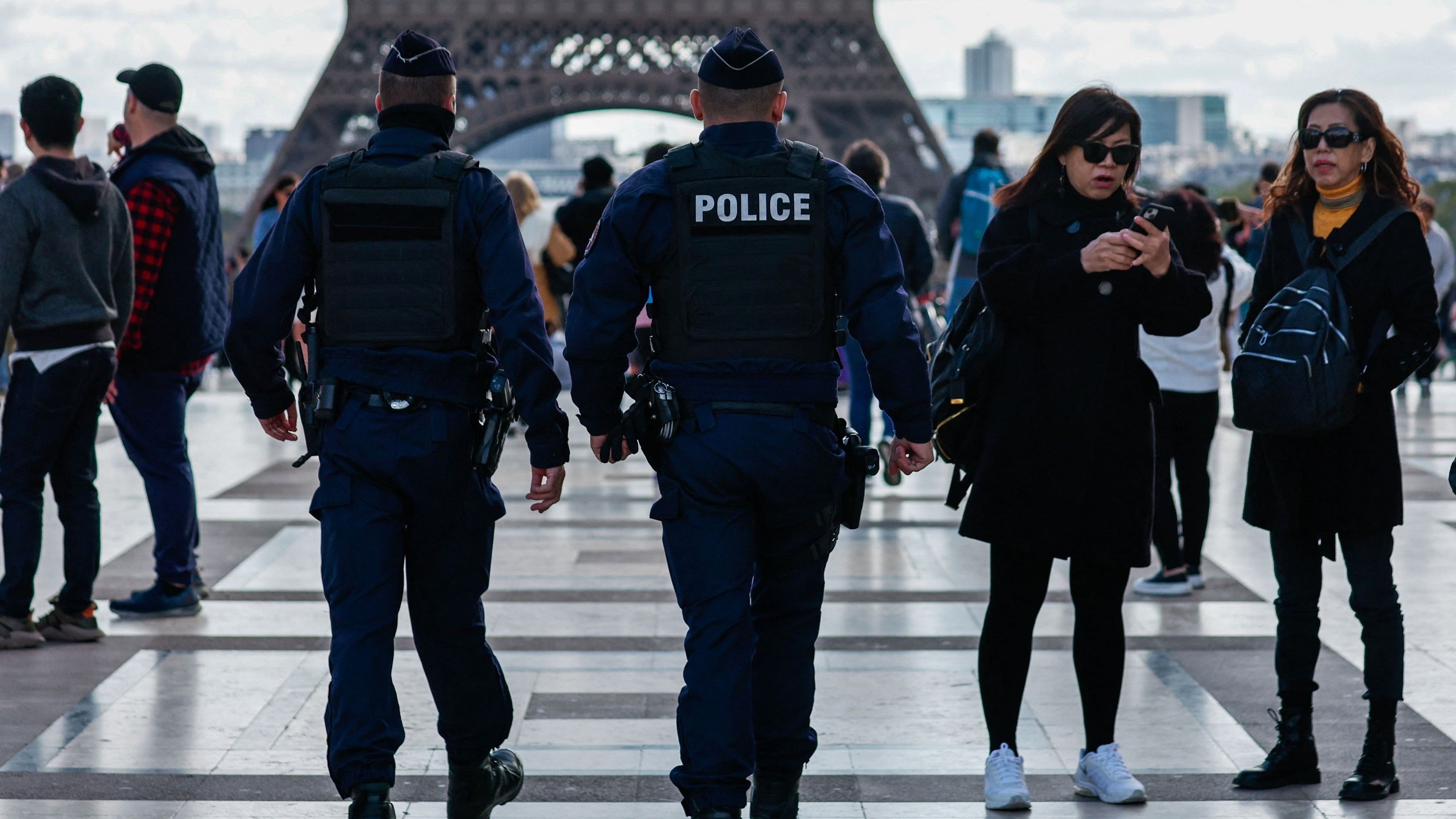 <div class="paragraphs"><p>French police patrol at the Trocadero Square near the Eiffel Tower in Paris.&nbsp;</p></div>