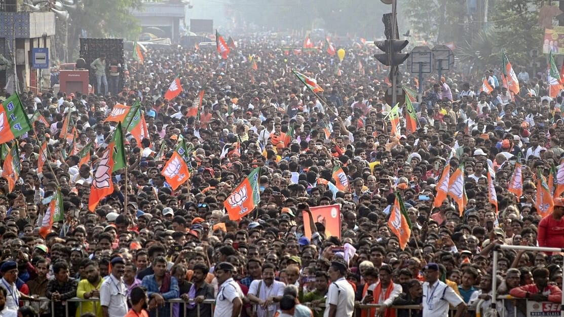 <div class="paragraphs"><p>File photo of BJP workers at a rally addressed by Union Home Minister Amit Shah, in Kolkata.&nbsp;</p></div>