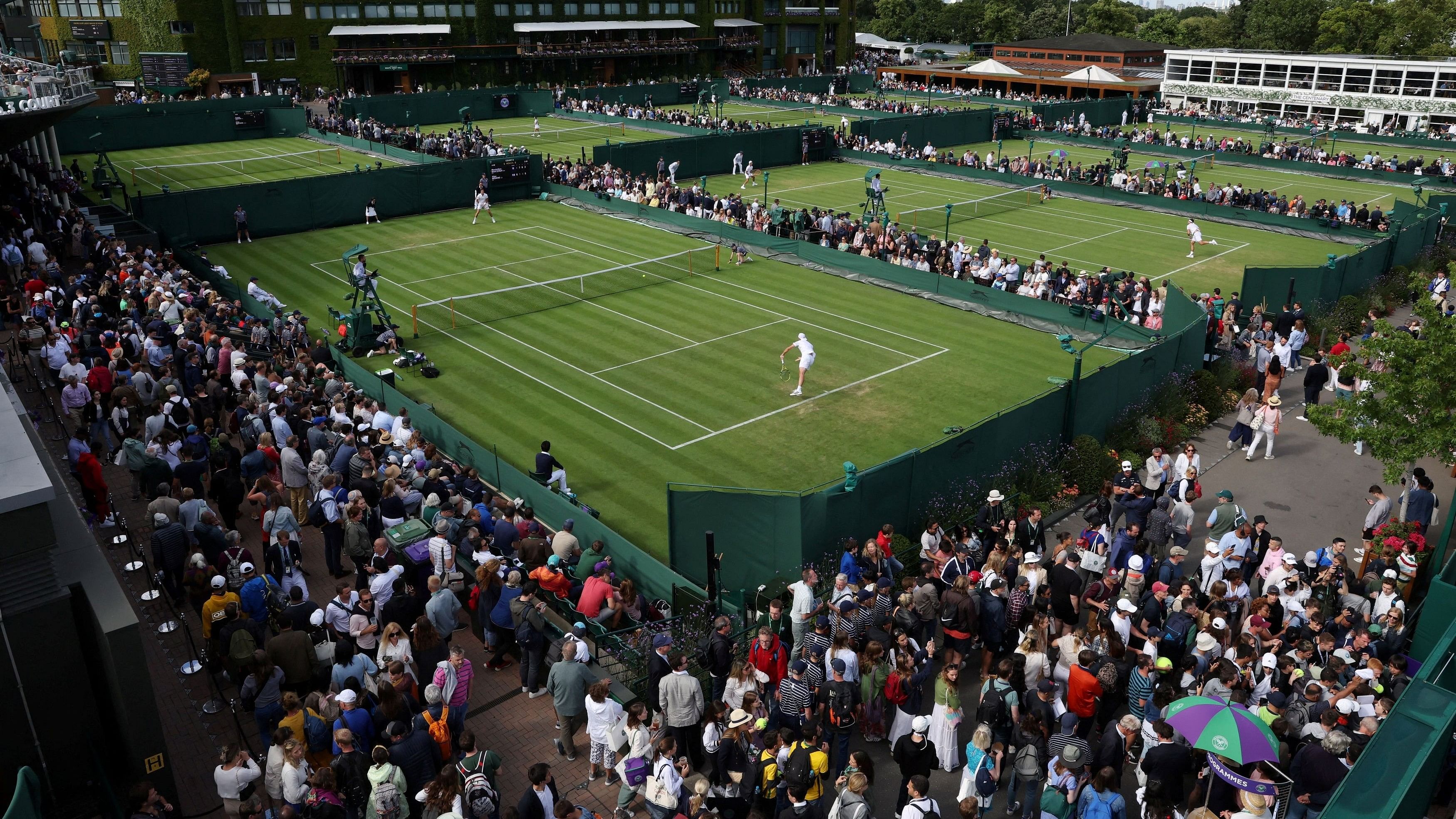 <div class="paragraphs"><p>Wimbledon : General view of the outside courts during play.</p></div>