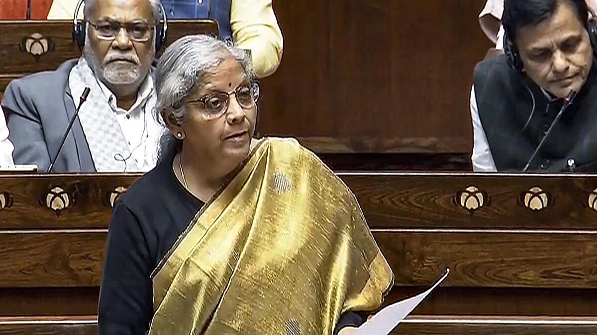 <div class="paragraphs"><p>Finance Minister Nirmala Sitharaman speaks in the Rajya Sabha during the Winter session of Parliament, in New Delhi</p></div>