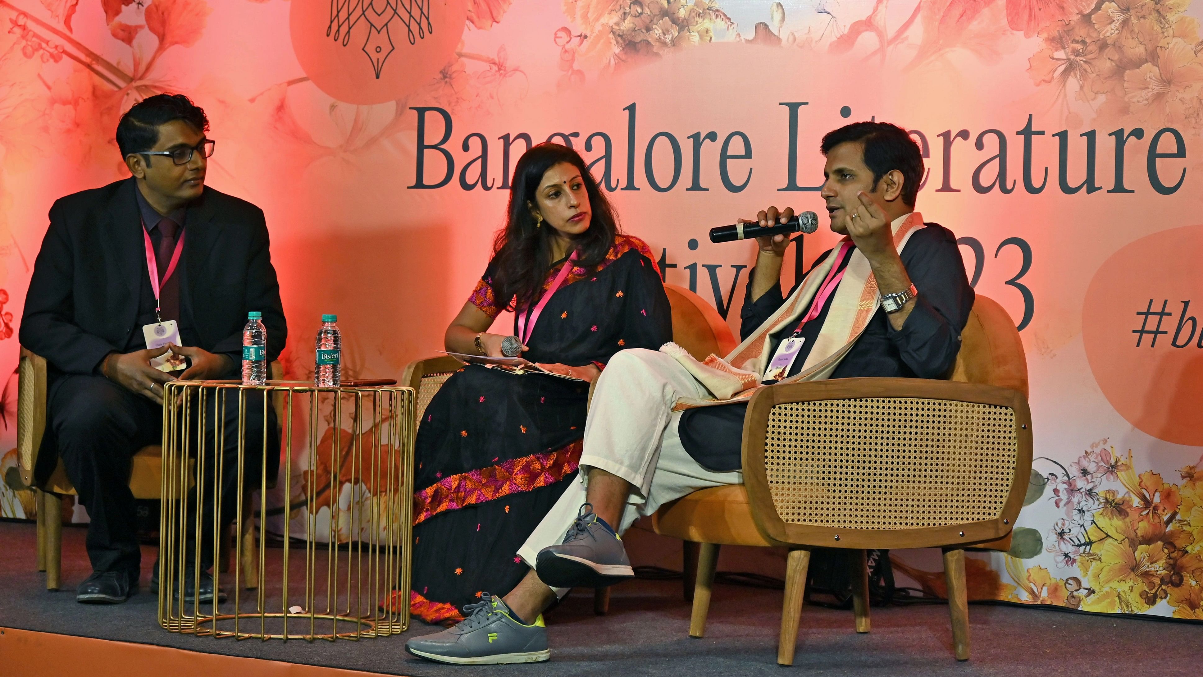 <div class="paragraphs"><p>Author Tuhin Sinha, along with Clark Prasad and Yamini Chaudhury, delves into ‘Celebrating Bharat’s Tribal Warriors’ at the Bangalore Literature Festival on Saturday.  </p></div>