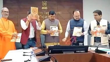 <div class="paragraphs"><p>Minister of State for Education Praful Pansheriya during the launch of  supplementary textbook on the 'Bhagavad Gita'.&nbsp;</p></div>