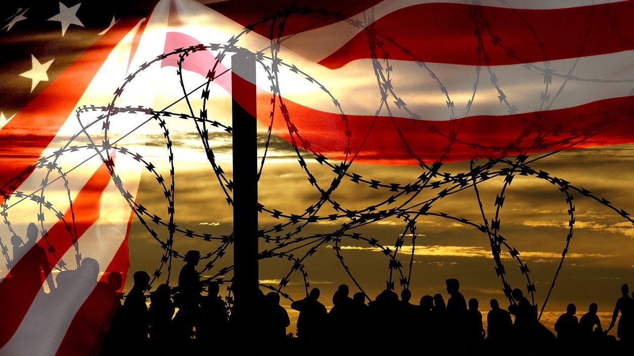 <div class="paragraphs"><p>Representative illustration showing immigrants, barbed wire, and the US flag.</p></div>