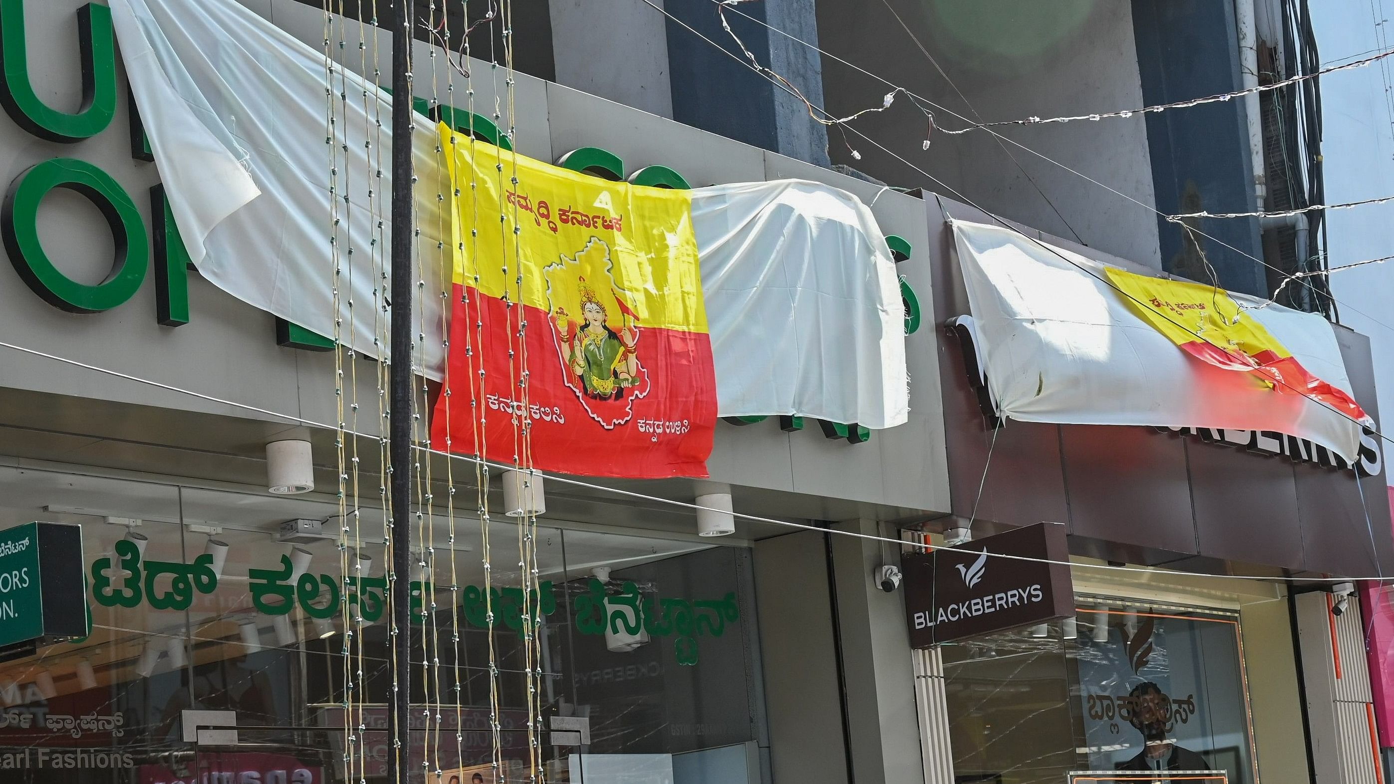 <div class="paragraphs"><p>Numerous businesses concealed their names with fabric, and a few went as far as showcasing the Karnataka flag on their signage. </p></div>