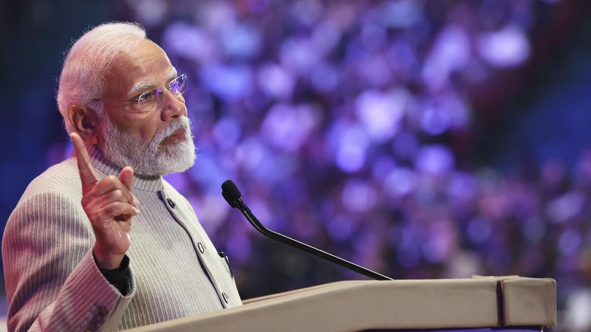 <div class="paragraphs"><p>Prime Minister Narendra Modi addresses during the inaugural ceremony of the Global Partnership on Artificial Intelligence (GPAI) Summit 2023.</p></div>