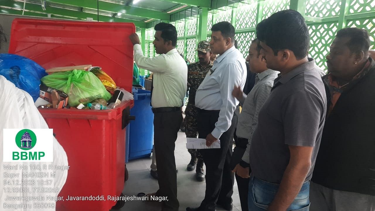 <div class="paragraphs"><p>BBMP officials inspect waste disposal at&nbsp;Prestige Bagamane Temple Bulls in RR Nagar on Tuesday. </p></div>