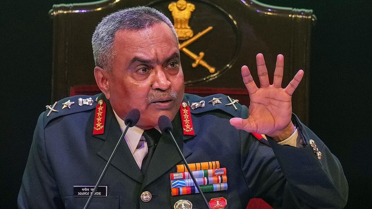 <div class="paragraphs"><p>Chief of Army Staff General Manoj Pande gestures while addressing the annual press conference ahead of the Army Day in New Delhi.<br><br></p></div>