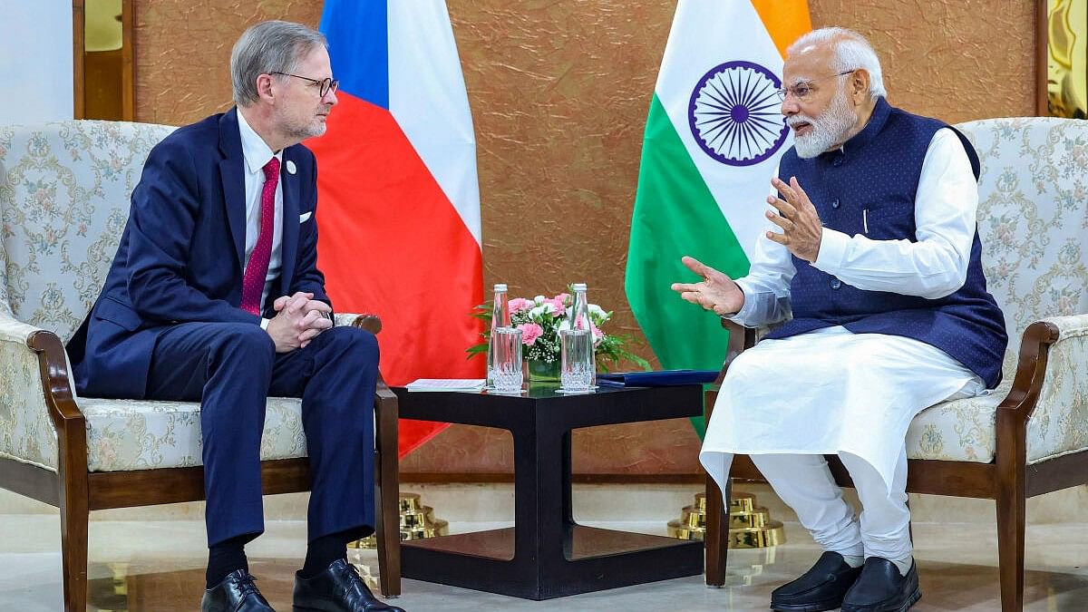<div class="paragraphs"><p>Prime Minister Narendra Modi in a bilateral meeting with his Czech Republic counterpart Petr Fiala in Gandhinagar.</p></div>