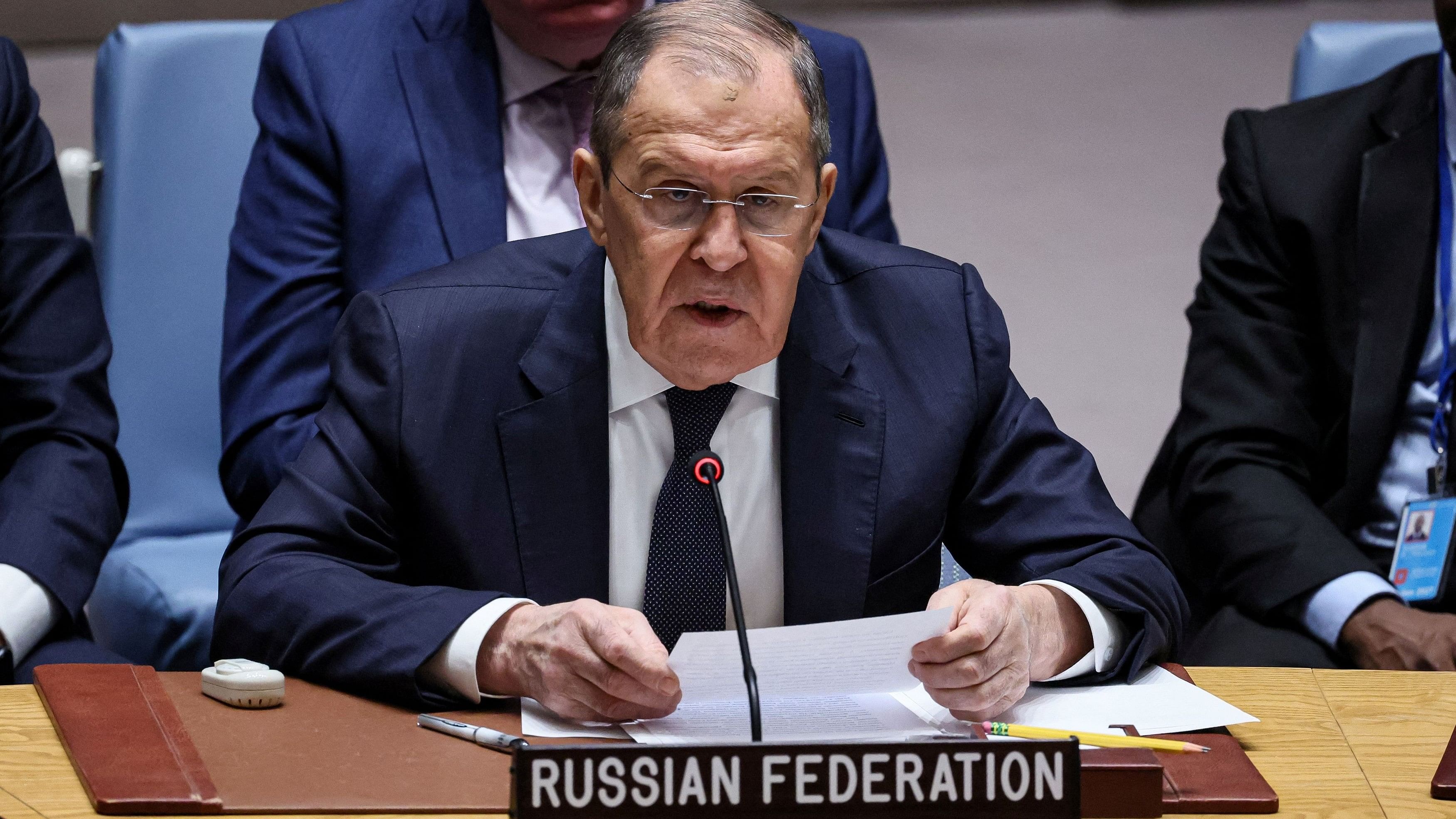 <div class="paragraphs"><p>Russia's Foreign Minister Sergei Lavrov speaks during a meeting of the United Nations Security Council on the crisis in Ukraine at UN headquarters in New York, January 22, 2024.  </p></div>