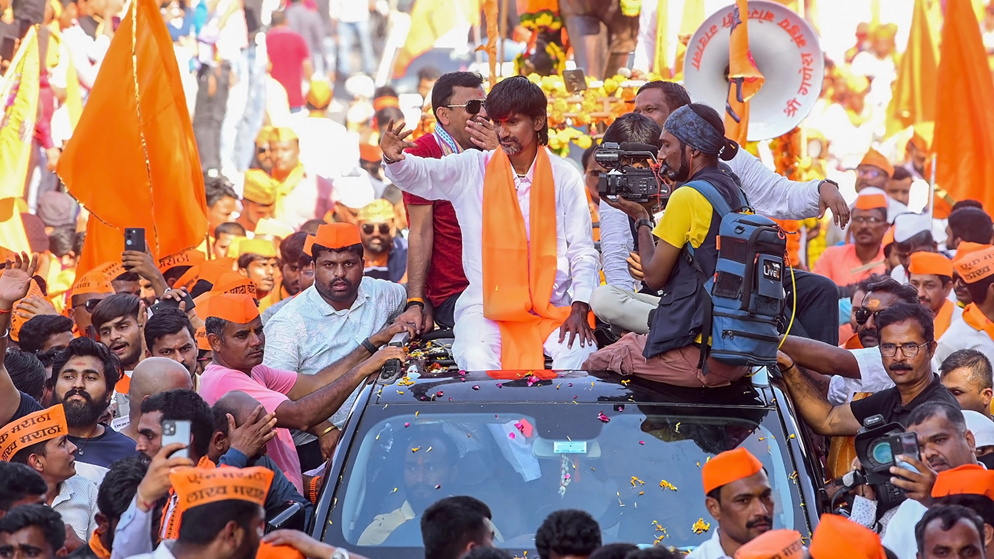 <div class="paragraphs"><p>Maratha leader Manoj Jarange Patil leads the Maratha Reservation Front's march at Viman Nagar in Pune, Wednesday, January 24, 2024. </p></div>