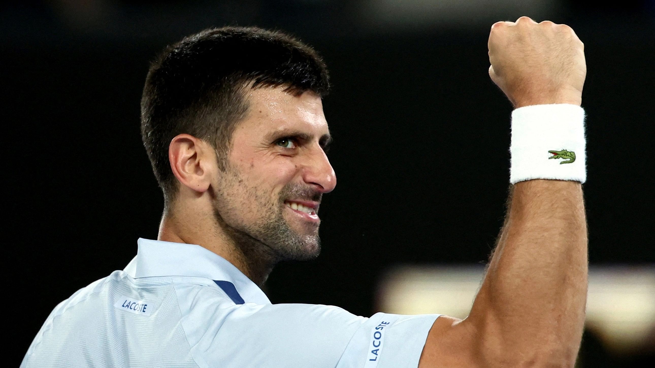 <div class="paragraphs"><p> Serbia's Novak Djokovic celebrates after winning his fourth round match against France's Adrian Mannarino.</p></div>