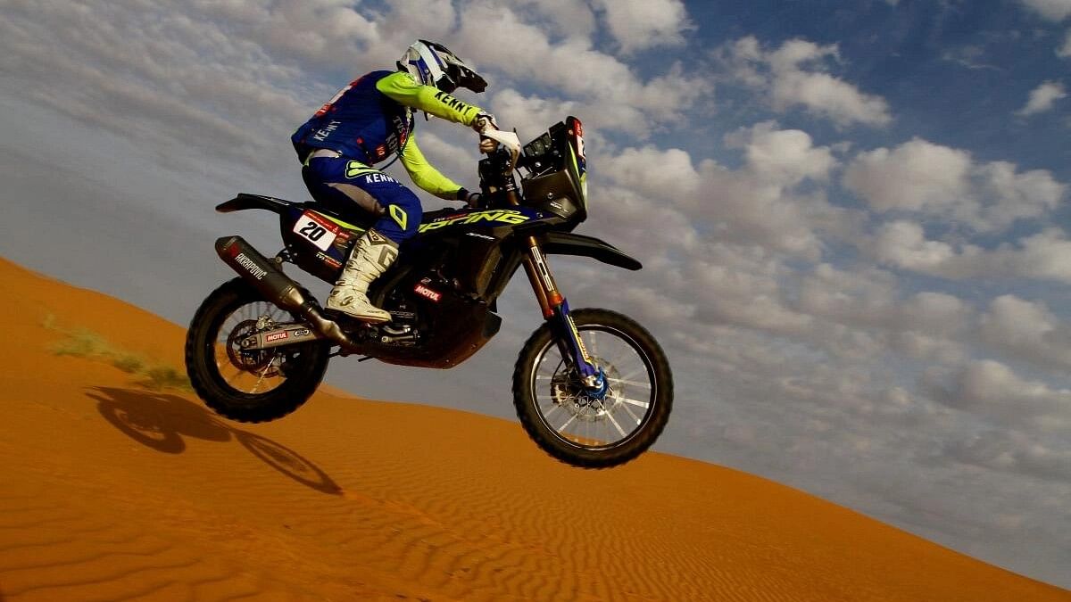 <div class="paragraphs"><p>Sherco TVS Rally Factory rider Harith Noah takes to the air during stage 8 of Dakar Rally.</p></div>