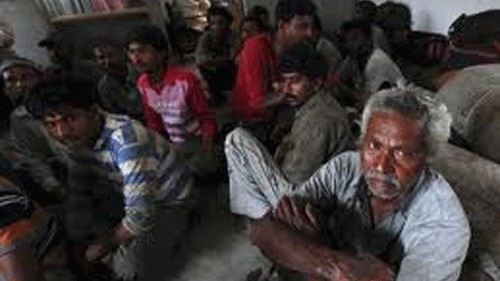 <div class="paragraphs"><p>File photo showing Indian fishermen arrested by Sri Lanka over alleged poaching.</p></div>