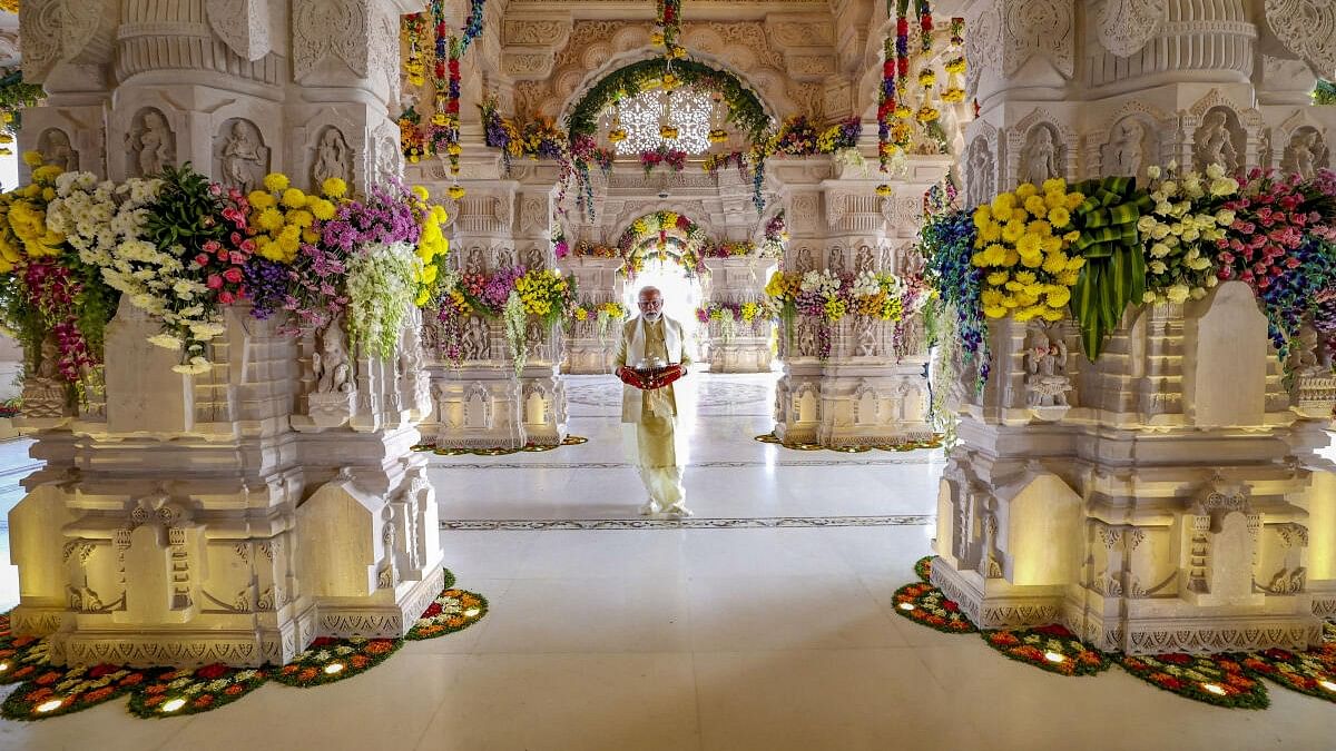 <div class="paragraphs"><p>Prime Minister Narendra Modi at the 'Pran Pratishtha' ceremony of Ram temple, in Ayodhya, Monday, Jan. 22, 2024.</p></div>