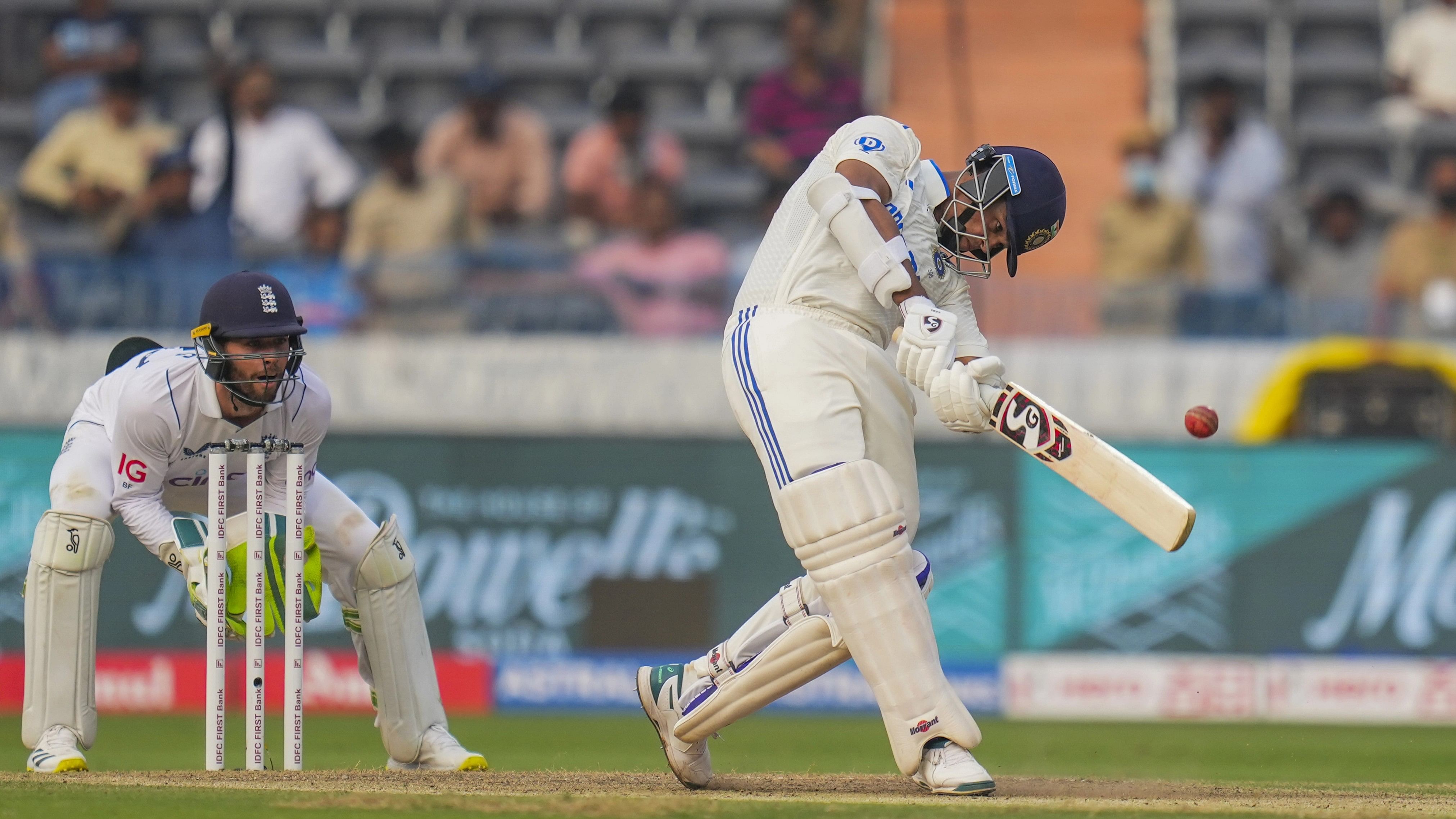 <div class="paragraphs"><p>Hyderabad: India's batter Yashasvi Jaiswal  plays a shot during the first day of the first test match between India and England at Rajiv Gandhi International Cricket Stadium in Hyderabad, Thursday, Jan. 25, 2024. </p></div>