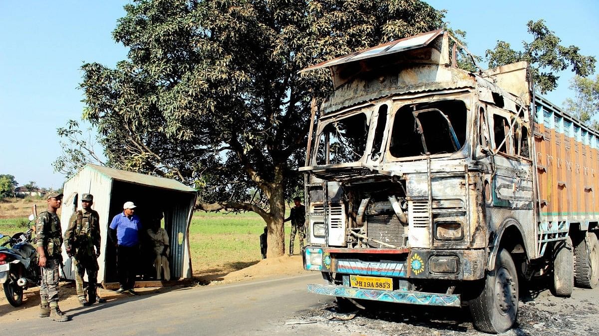<div class="paragraphs"><p>Representative image of a truck set on fire by Maoist rebels in Latehar district of Jharkhand, in an earlier incident&nbsp;</p></div>