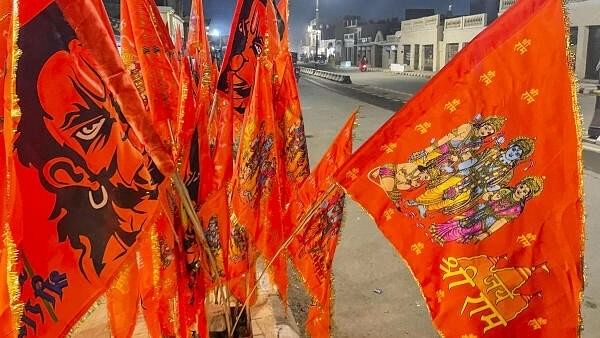 <div class="paragraphs"><p>Representative image of saffron flags bearing images of Lord Ram, Lord Hanuman </p></div>