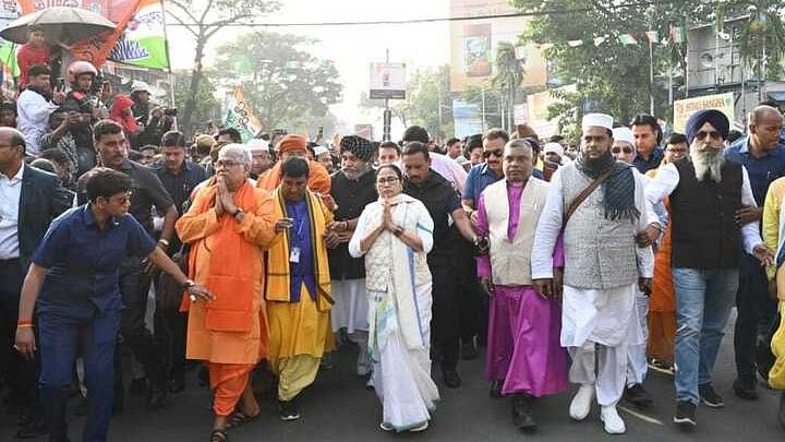 <div class="paragraphs"><p>Mamata Banerjee at all-faith harmony rally in Kolkata.</p></div>