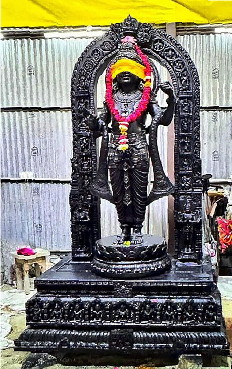 <div class="paragraphs"><p>The Ram Lalla idol at the Shri Ram Janmbhoomi Mandir ahead of its 'Pran Pratishthan' ceremony</p></div>