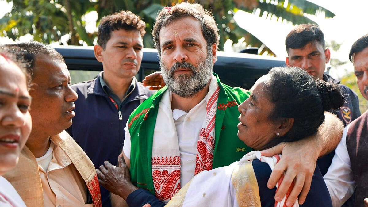 <div class="paragraphs"><p>Congress leader Rahul Gandhi with suporters at the Sri Sri Auniati Satra during the 'Bharat Jodo Nyay Yatra' in Majuli, Assam.&nbsp;</p></div>