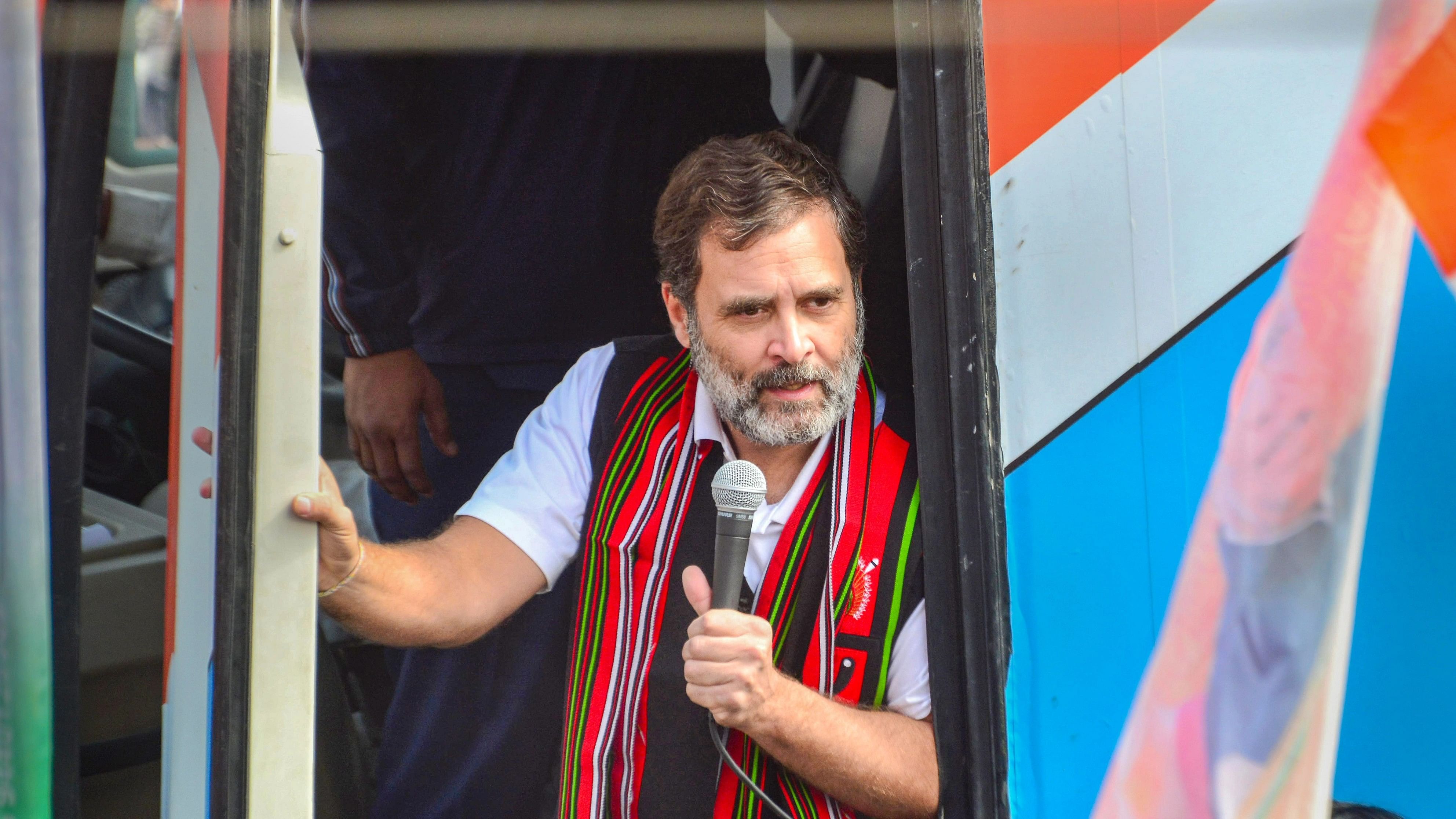 <div class="paragraphs"><p>Congress leader Rahul Gandhi addresses supporters during the 'Bharat Jodo Nyay Yatra', in Kohima, Nagaland, Tuesday, Jan 16, 2024. </p></div>