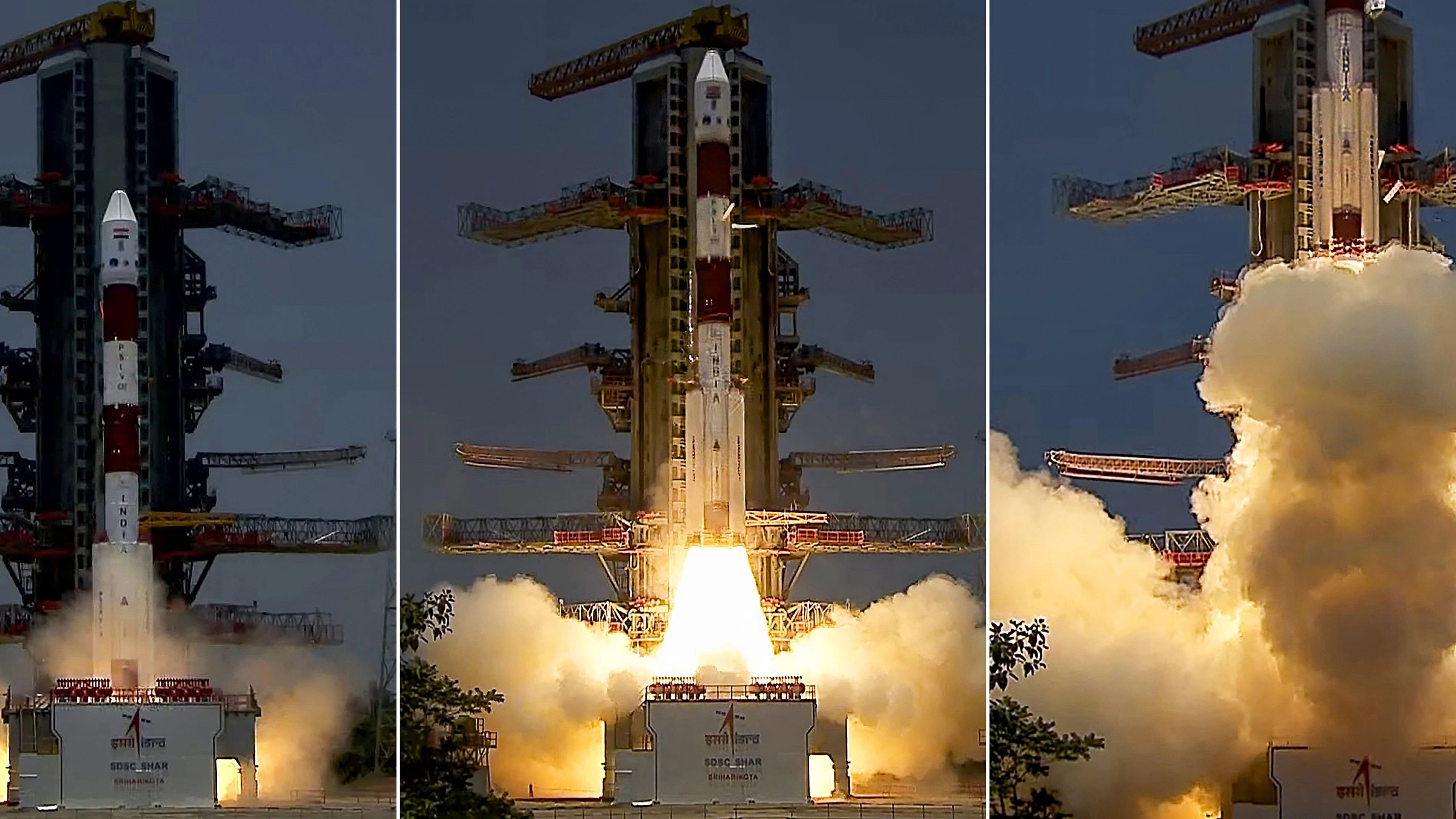 <div class="paragraphs"><p> A combo of three photos shows the launch of India's first solar mission 'Aditya-L1', at Satish Dhawan Space Centre, in Sriharikota.</p></div>