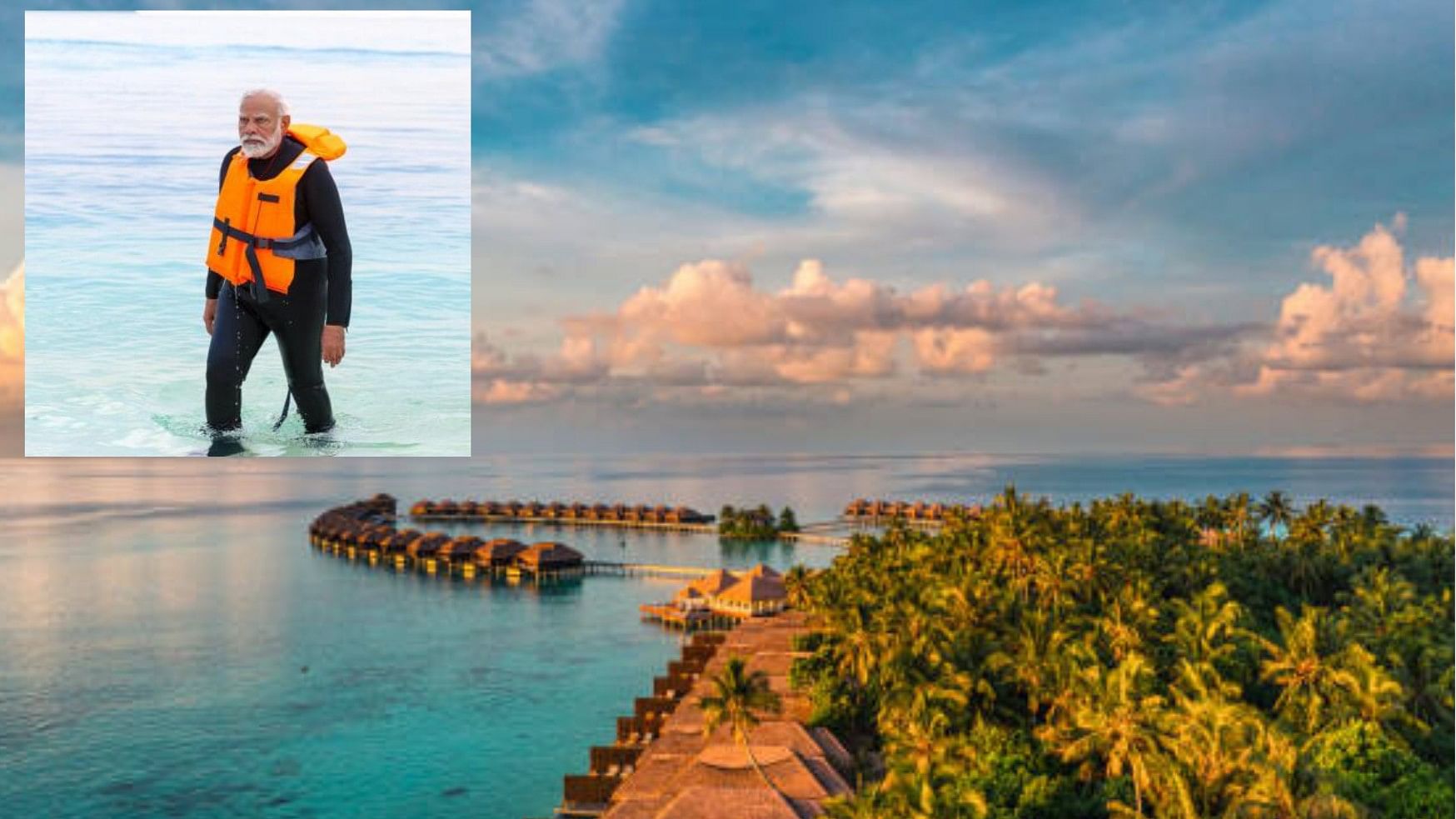 <div class="paragraphs"><p>PM Modi in Lakshadweep and Maldives in the background.</p></div>