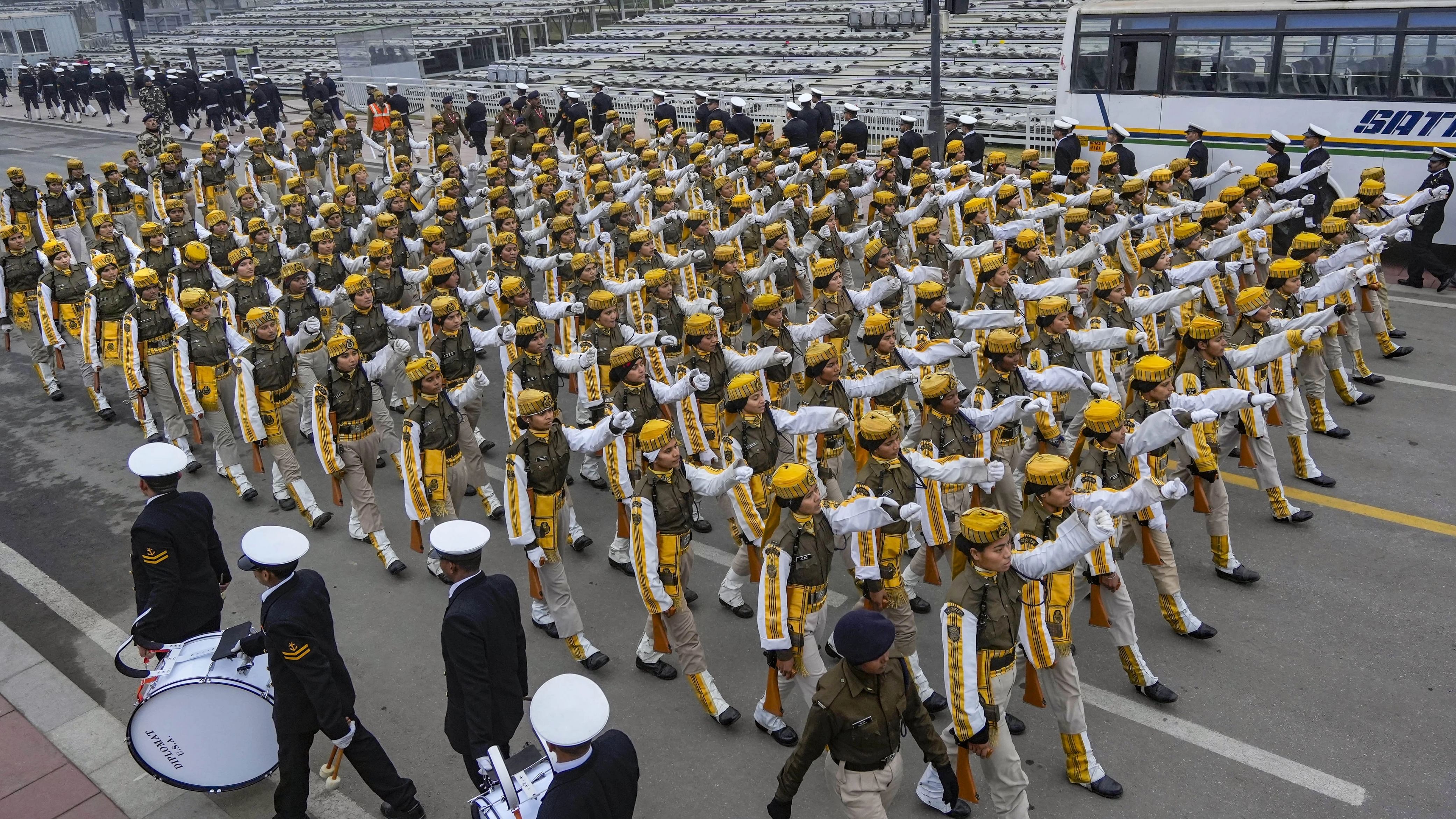 <div class="paragraphs"><p>Women personnel of Central Industrial Security Force (CISF) during rehearsals for the upcoming Republic Day parade, in New Delhi, Wednesday, Jan. 10, 2024.</p></div>