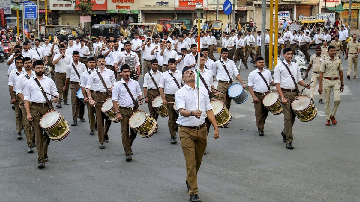 <div class="paragraphs"><p>A marching band of the Rashtriya Swayamsevak Sangh (RSS) during the 75th Republic Day, in Nagpur.</p></div>