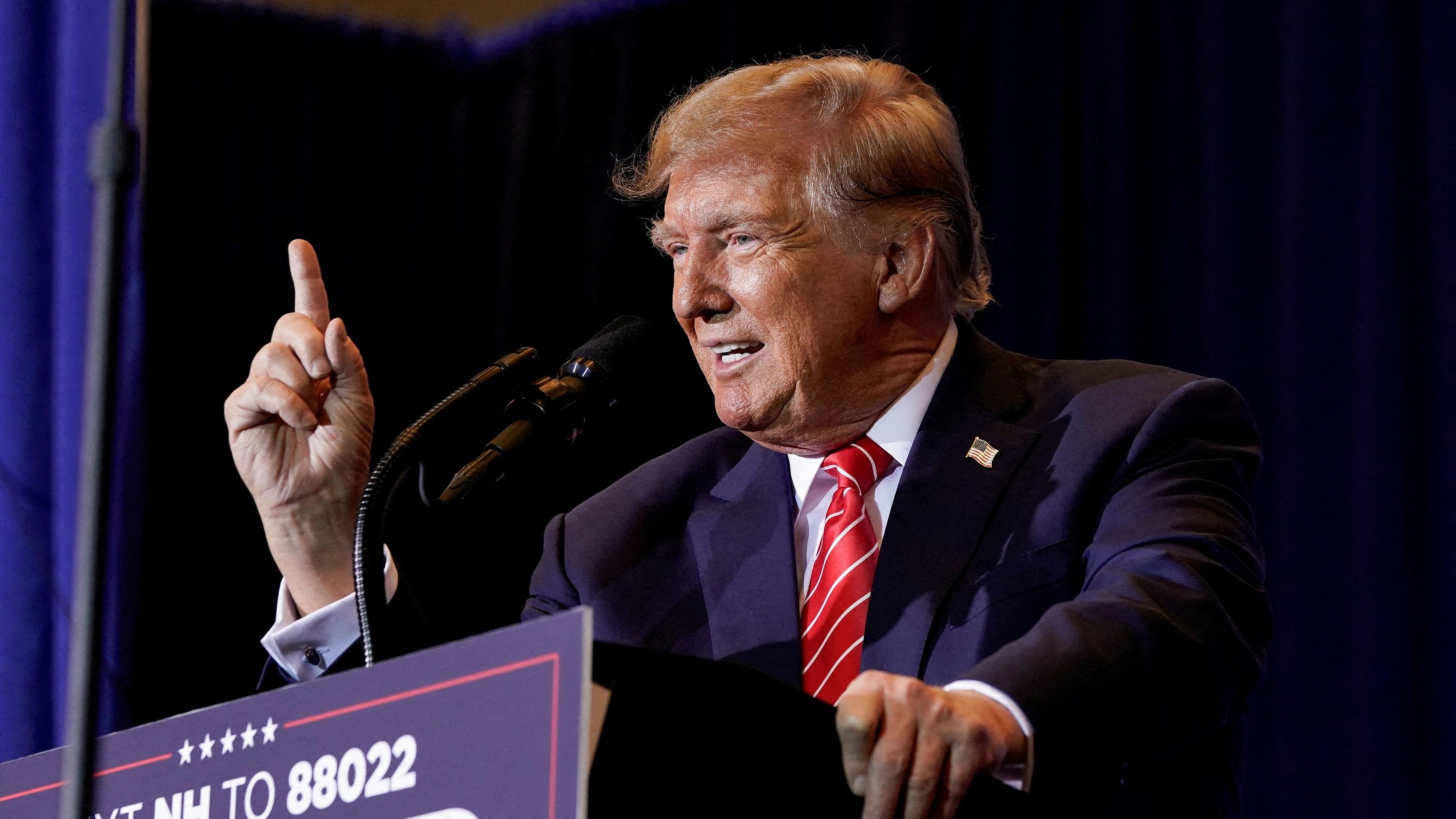 <div class="paragraphs"><p> Former U.S. President and Republican presidential candidate Donald Trump gestures as he speaks during a rally ahead of the New Hampshire primary election in Concord, New Hampshire, US January 19, 2024. </p></div>