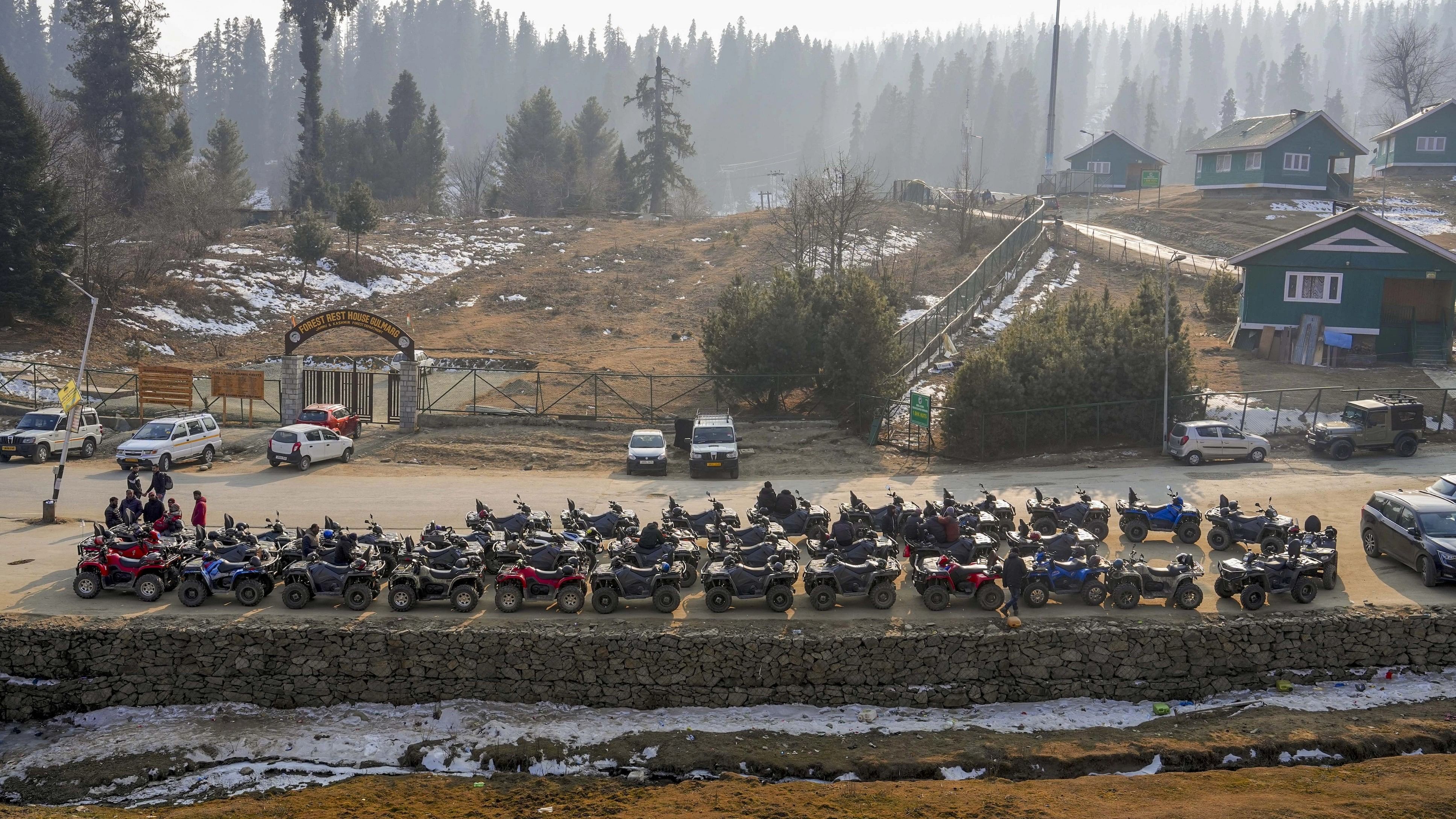 <div class="paragraphs"><p> Snow bikes at snowless meadows of ski resort, in Gulmarg, Sunday, Jan. 21, 2024.</p></div>