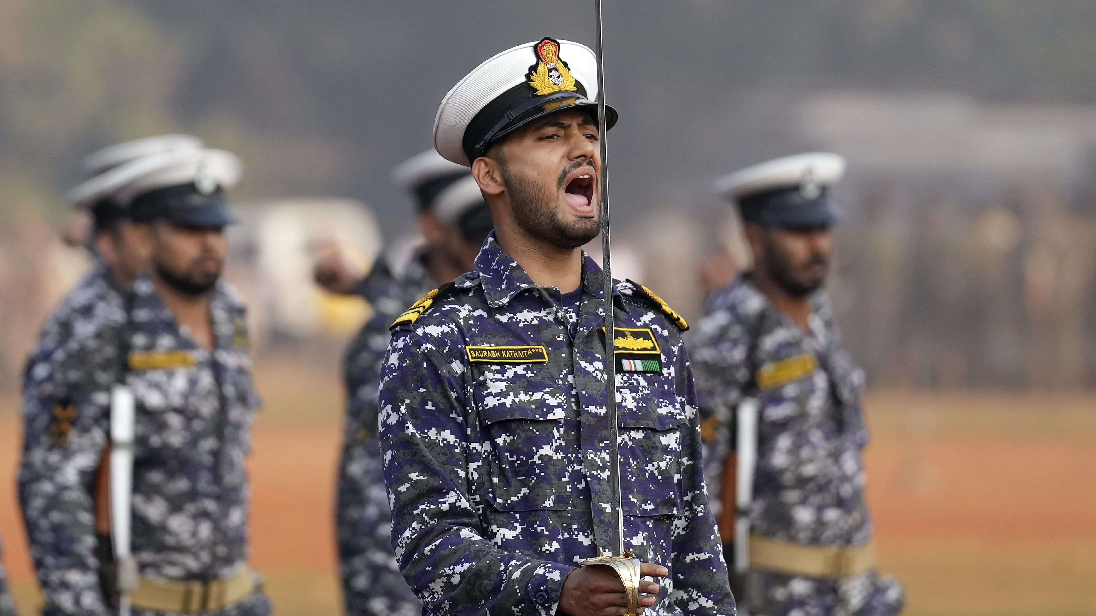 <div class="paragraphs"><p>Indian Navy personnel during rehearsals for the upcoming Republic Day celebrations, at Shivaji Park, in Mumbai, Saturday, Jan. 20, 2024.</p></div>