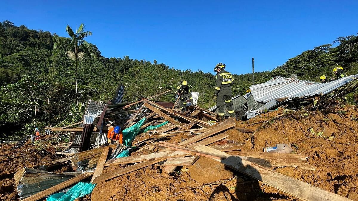 <div class="paragraphs"><p>A group specialized in rescue from the Colombian Police works during an operation to rescue survivors of a landslide caused by heavy rains in Choco, Colombia January 13, 2024.</p></div>