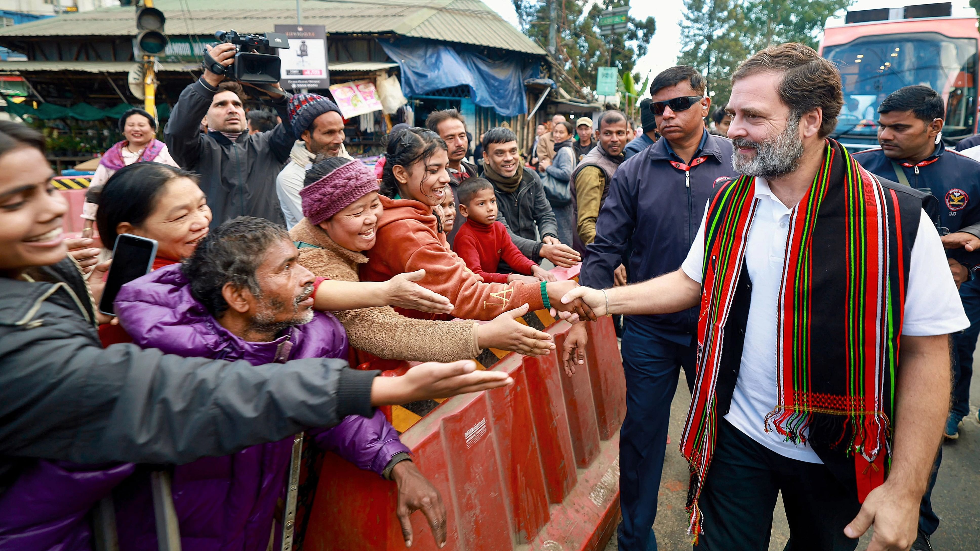 <div class="paragraphs"><p>Congress leader Rahul Gandhi greets supporters during the 'Bharat Jodo Nyay Yatra', in Kohima, Nagaland, Tuesday, Jan. 16, 2024. </p></div>