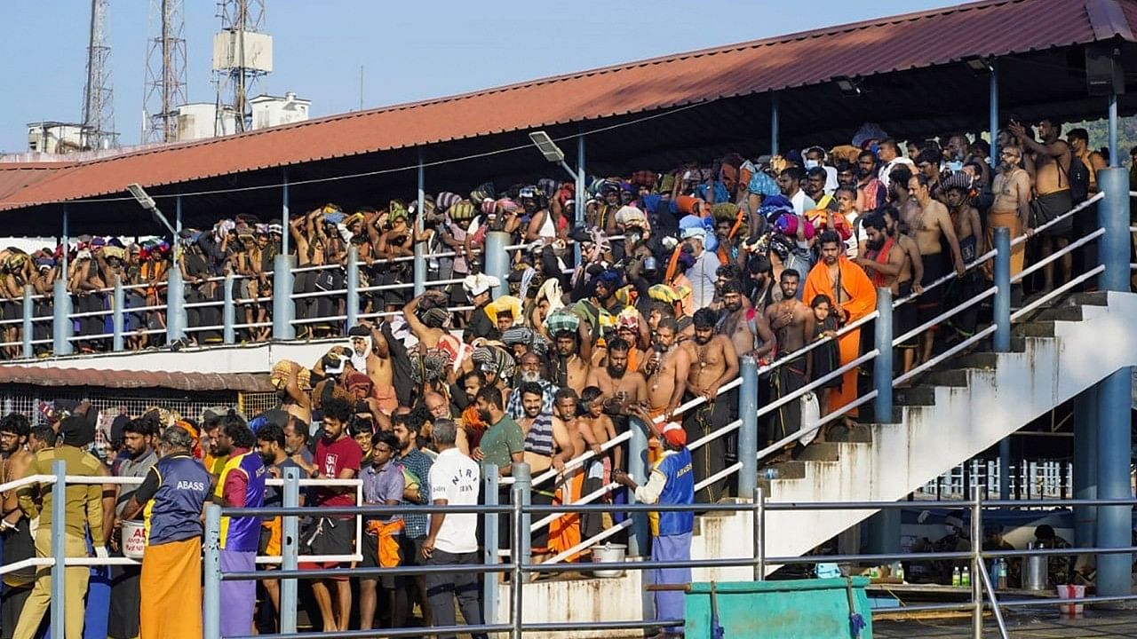 <div class="paragraphs"><p>Devotees at the Sabarimala temple.</p></div>