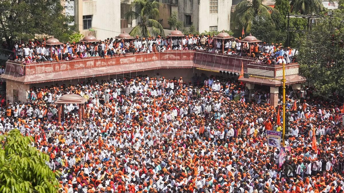 <div class="paragraphs"><p>Supporters of the Maratha quota activist Manoj Jarange Patil during a protest demanding Maratha reservation, in Navi Mumbai, Friday, Jan. 26, 2024.</p></div>