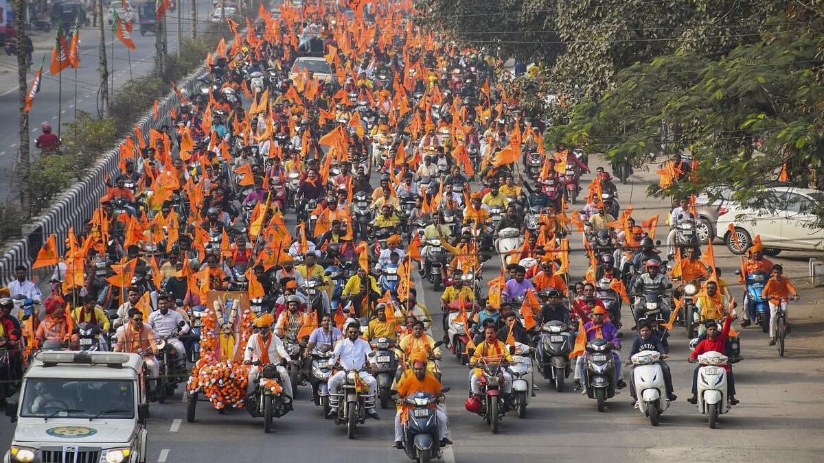 <div class="paragraphs"><p>Devotees during a religious procession ahead of Ayodhya's Ram Temple consecration ceremony, in Guwahati.</p></div>