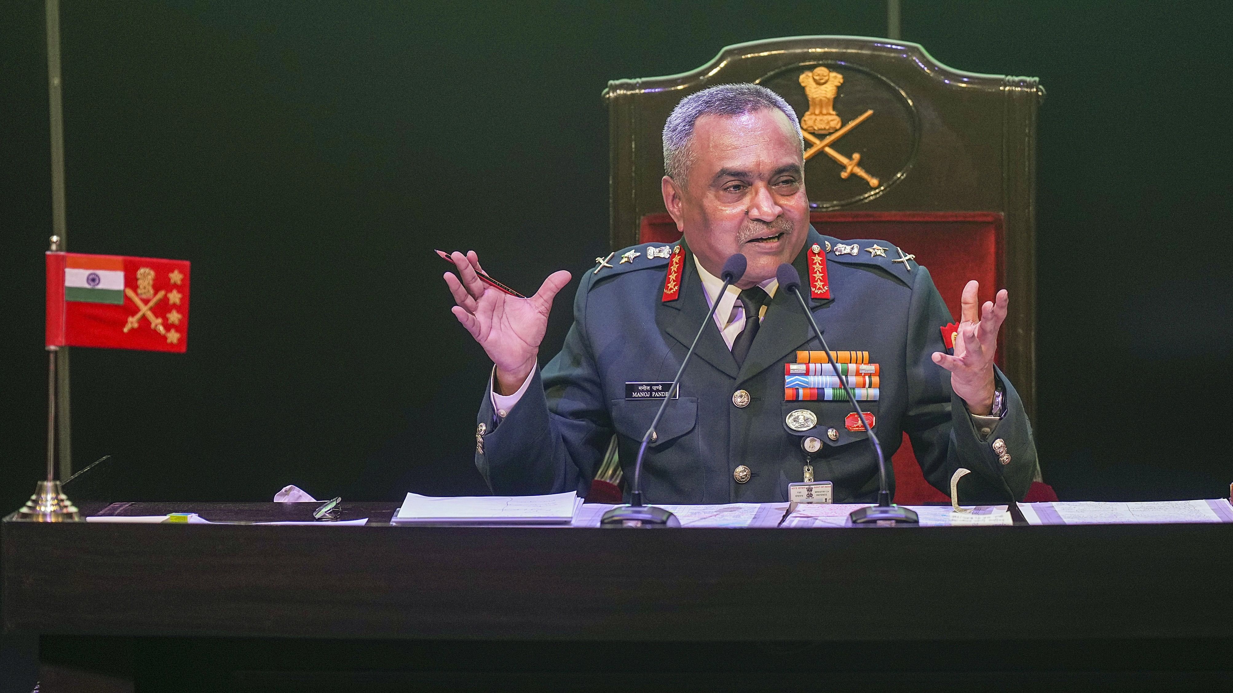 <div class="paragraphs"><p>Chief of Army Staff General Manoj Pande addresses a press conference ahead of Army Day, in New Delhi.</p></div>